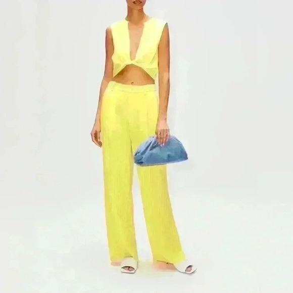 LaPointe Straight-leg Plisse Pant in Sunglow Yellow Size XSmall - Picture 2 of 16